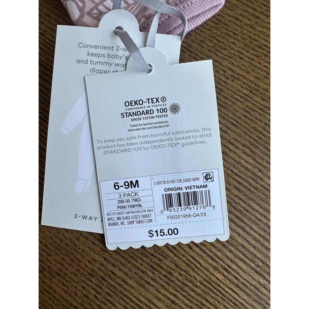 NEW Cloud Island Baby Girl 6-9 Months 3pc Purple Pink Flowers Sleepers Zip - Picture 6 of 6